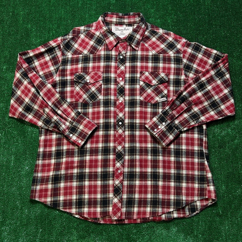 Wrangler Wrancher Western Snap Shirt Plaid Flannel Red Black 2X